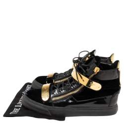 Pre Owned Giuseppe Zanotti  Navy Blue/Black Velvet And Patent Leather Coby High Top Sneakers Size 44
