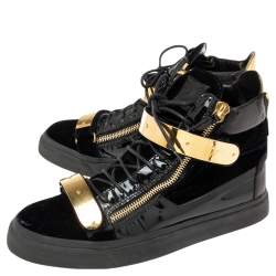 Pre Owned Giuseppe Zanotti  Navy Blue/Black Velvet And Patent Leather Coby High Top Sneakers Size 44