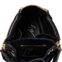 Pre Owned Giuseppe Zanotti  Navy Blue/Black Velvet And Patent Leather Coby High Top Sneakers Size 44