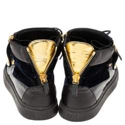 Pre Owned Giuseppe Zanotti  Navy Blue/Black Velvet And Patent Leather Coby High Top Sneakers Size 44