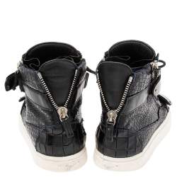 Pre Owned Giuseppe Zanotti Black/Blue Croc Embossed Leather Coby High-Top Sneakers Size 42