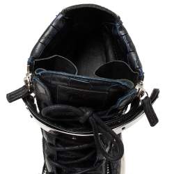 Pre Owned Giuseppe Zanotti Black/Blue Croc Embossed Leather Coby High-Top Sneakers Size 42