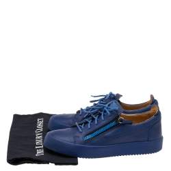 Pre Owned Giuseppe Zanotti Blue Leather Frankie Low Top Sneakers Size 41.5