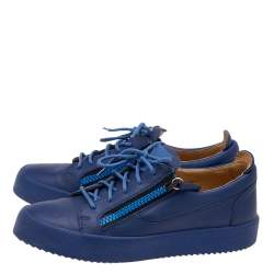 Pre Owned Giuseppe Zanotti Blue Leather Frankie Low Top Sneakers Size 41.5