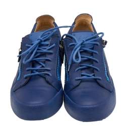 Pre Owned Giuseppe Zanotti Blue Leather Frankie Low Top Sneakers Size 41.5