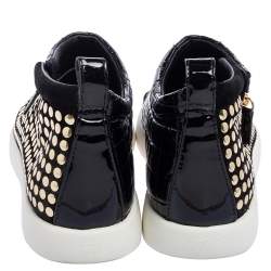 Pre Owned Giuseppe Zanotti Black Suede And Croc Embossed Patent Leather Embellished Zip Detail Sneakers Size 43
