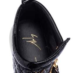 Pre Owned Giuseppe Zanotti Black Suede And Croc Embossed Patent Leather Embellished Zip Detail Sneakers Size 43