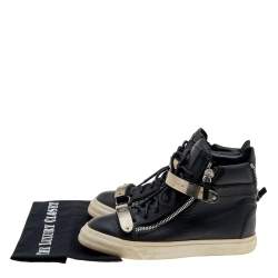 Giuseppe Zanotti Black Leather Double Chain High Top Sneakers Size 38