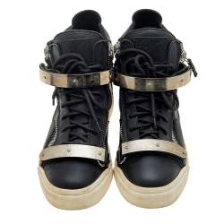 Giuseppe Zanotti Black Leather Double Chain High Top Sneakers Size 38