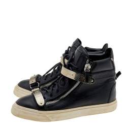 Giuseppe Zanotti Black Leather Double Chain High Top Sneakers Size 38