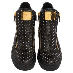 Pre Owned Giuseppe Zanotti Black Leather Studded High Top Sneakers Size 43