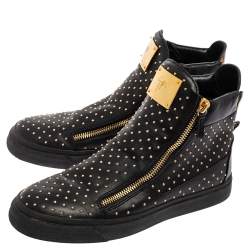Pre Owned Giuseppe Zanotti Black Leather Studded High Top Sneakers Size 43