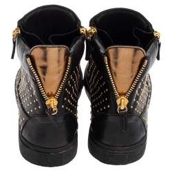 Pre Owned Giuseppe Zanotti Black Leather Studded High Top Sneakers Size 43