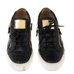 Giuseppe Zanotti Black Croc Embossed Leather Low Top Sneakers Size 44.5