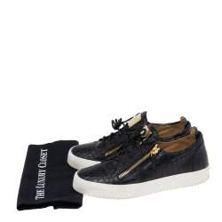 Giuseppe Zanotti Black Croc Embossed Leather Low Top Sneakers Size 44.5