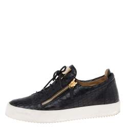 Giuseppe Zanotti Black Croc Embossed Leather Low Top Sneakers Size 44.5