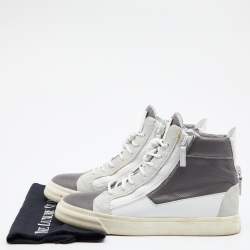 Giuseppe Zanotti Grey/White Perforated Leather And Suede Double Zip High Top Sneakers Size 40