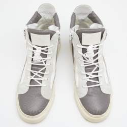Giuseppe Zanotti Grey/White Perforated Leather And Suede Double Zip High Top Sneakers Size 40