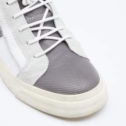 Giuseppe Zanotti Grey/White Perforated Leather And Suede Double Zip High Top Sneakers Size 40
