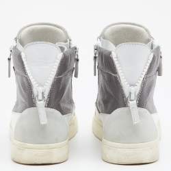 Giuseppe Zanotti Grey/White Perforated Leather And Suede Double Zip High Top Sneakers Size 40