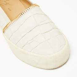 Pre Owned Giuseppe Zanotti Off White Croc Embossed Leather Slip-on Sneakers Size 41