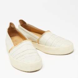 Pre Owned Giuseppe Zanotti Off White Croc Embossed Leather Slip-on Sneakers Size 41