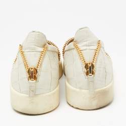 Pre Owned Giuseppe Zanotti Off White Croc Embossed Leather Slip-on Sneakers Size 41