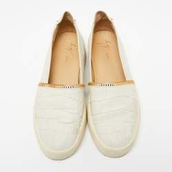 Pre Owned Giuseppe Zanotti Off White Croc Embossed Leather Slip-on Sneakers Size 41