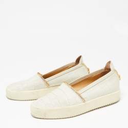 Pre Owned Giuseppe Zanotti Off White Croc Embossed Leather Slip-on Sneakers Size 41