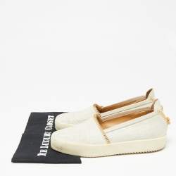 Pre Owned Giuseppe Zanotti Off White Croc Embossed Leather Slip-on Sneakers Size 41