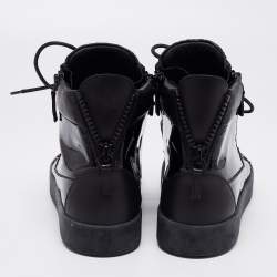 Giuseppe Zanotti Black Leather And Patent Double Zipper High Top Sneakers Size 41
