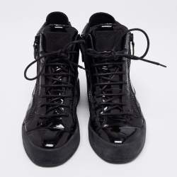 Giuseppe Zanotti Black Leather And Patent Double Zipper High Top Sneakers Size 41