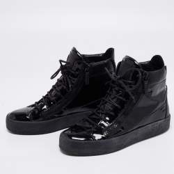 Giuseppe Zanotti Black Leather And Patent Double Zipper High Top Sneakers Size 41