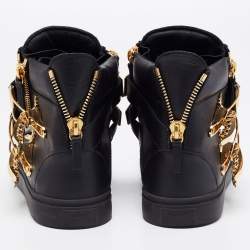 Pre Owned Giuseppe Zanotti Black Leather Double Metal Strap High-Top Sneakers Size 41 