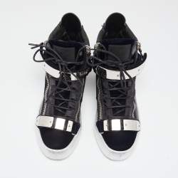 مملوكة مسبقًا حذاء رياضي جوسيبي زانوتي كوبي جلد وقطيفة أسود عنق مرتفع مقاس 41