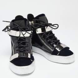 مملوكة مسبقًا حذاء رياضي جوسيبي زانوتي كوبي جلد وقطيفة أسود عنق مرتفع مقاس 41