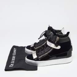 مملوكة مسبقًا حذاء رياضي جوسيبي زانوتي كوبي جلد وقطيفة أسود عنق مرتفع مقاس 41