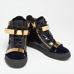 Pre Owned Giuseppe Zanotti Blue/Back Velvet And Leather Coby High Top Sneakers Size 41