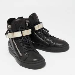 Pre Owned Giuseppe Zanotti Black Leather Single Bangle High Top Sneakers Size 39