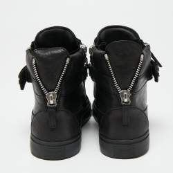 Pre Owned Giuseppe Zanotti Black Leather Single Bangle High Top Sneakers Size 39