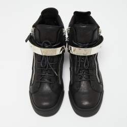 Pre Owned Giuseppe Zanotti Black Leather Single Bangle High Top Sneakers Size 39