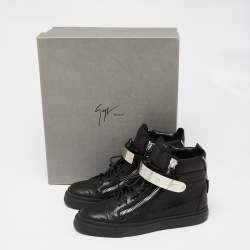 Pre Owned Giuseppe Zanotti Black Leather Single Bangle High Top Sneakers Size 39