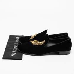 Pre Owned Giuseppe Zanotti Black Velvet Crystal Embellished Smoking Slippers Size 42.5