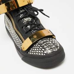 Giuseppe Zanotti Black/White Snakeskin Embossed And Leather High Top Double Zip Sneakers Size 40