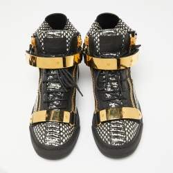 Giuseppe Zanotti Black/White Snakeskin Embossed And Leather High Top Double Zip Sneakers Size 40