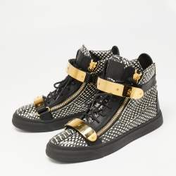 Giuseppe Zanotti Black/White Snakeskin Embossed And Leather High Top Double Zip Sneakers Size 40