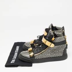 Giuseppe Zanotti Black/White Snakeskin Embossed And Leather High Top Double Zip Sneakers Size 40