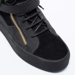 Pre Owned Giuseppe Zanotti Black Suede and Leather Coby High Top Sneakers Size 44.5