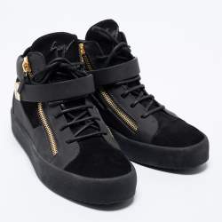 Pre Owned Giuseppe Zanotti Black Suede and Leather Coby High Top Sneakers Size 44.5