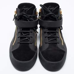 Pre Owned Giuseppe Zanotti Black Suede and Leather Coby High Top Sneakers Size 44.5